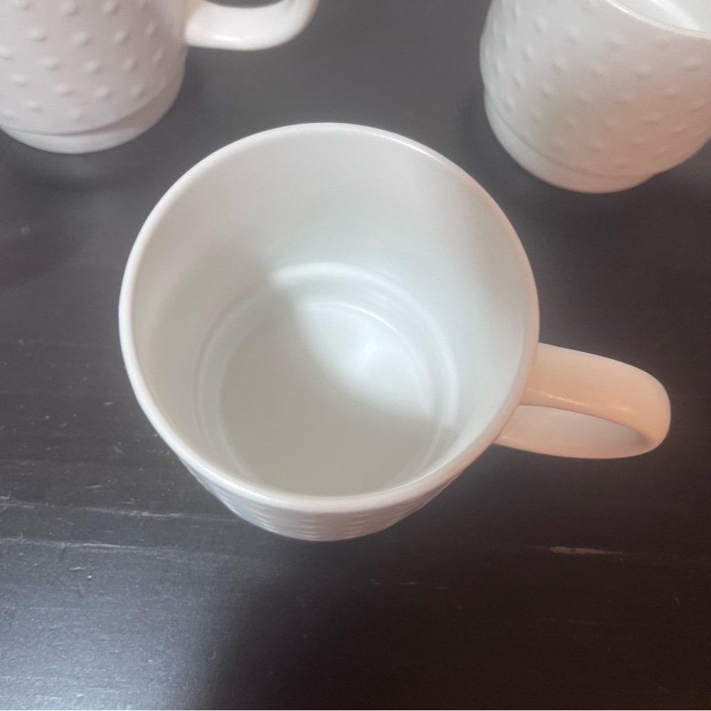 Market Finds White Hobnail Stacking Mugs Set of 4 with Black Metal Storage Stand - Picture 5 of 10